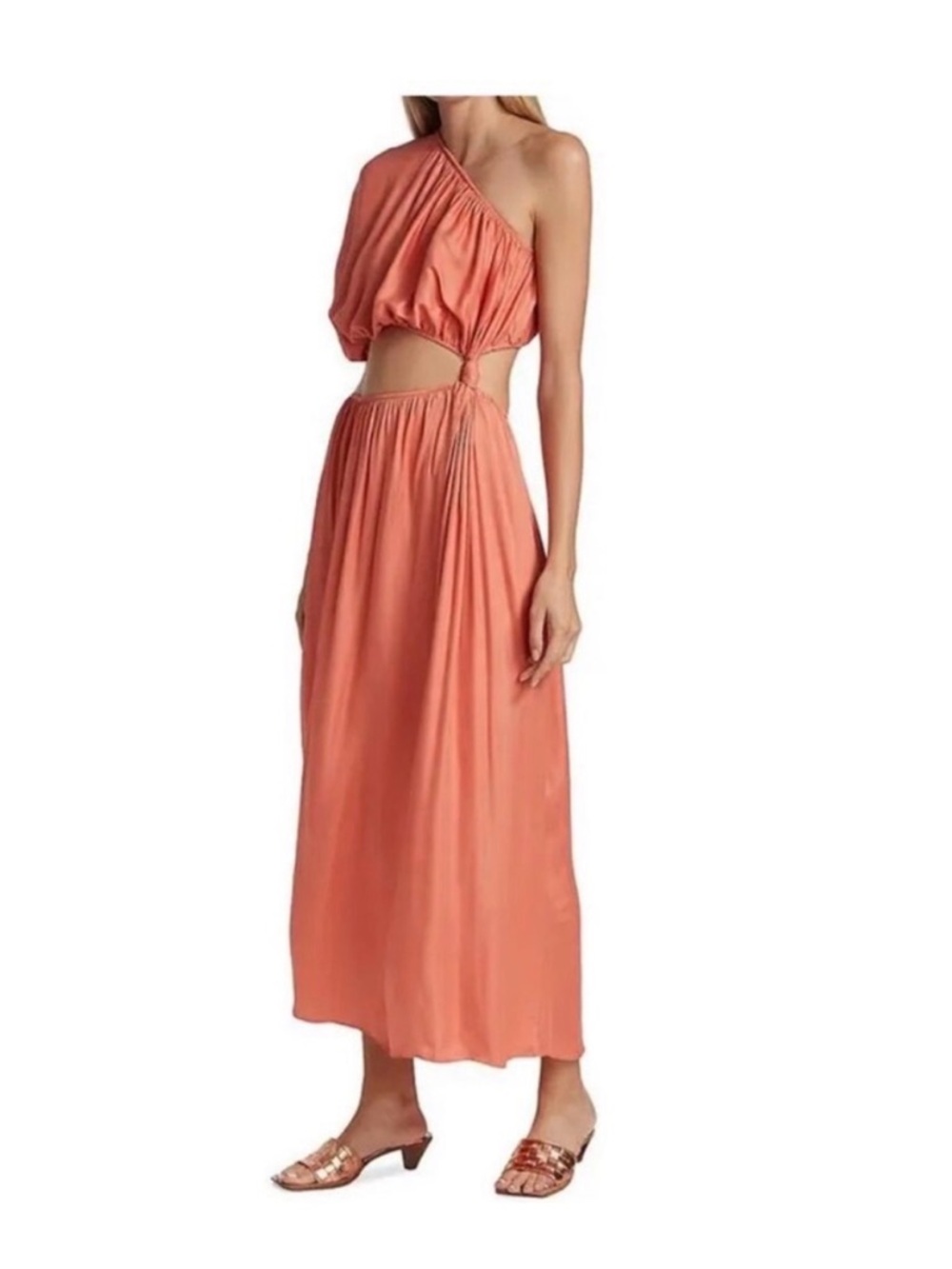 FARM Rio Coral One-Shoulder Ring-Detail Maxi Dress